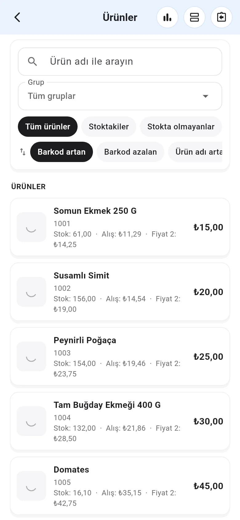 Mobil ürünler listesi