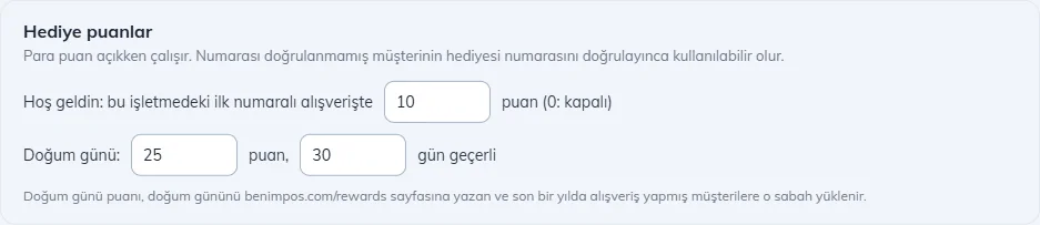 Hediye puanlar: hoş geldin ve doğum günü puanı